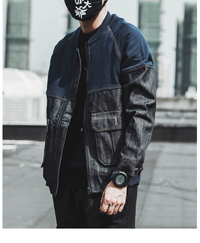 Mùa xuân và mùa thu nam Khâu áo khoác denim Mùa xuân Nhật Bản Xu hướng Hàn Quốc Bóng chày Cổ áo mỏng Áo khoác nam mùa thu - Áo khoác đôi