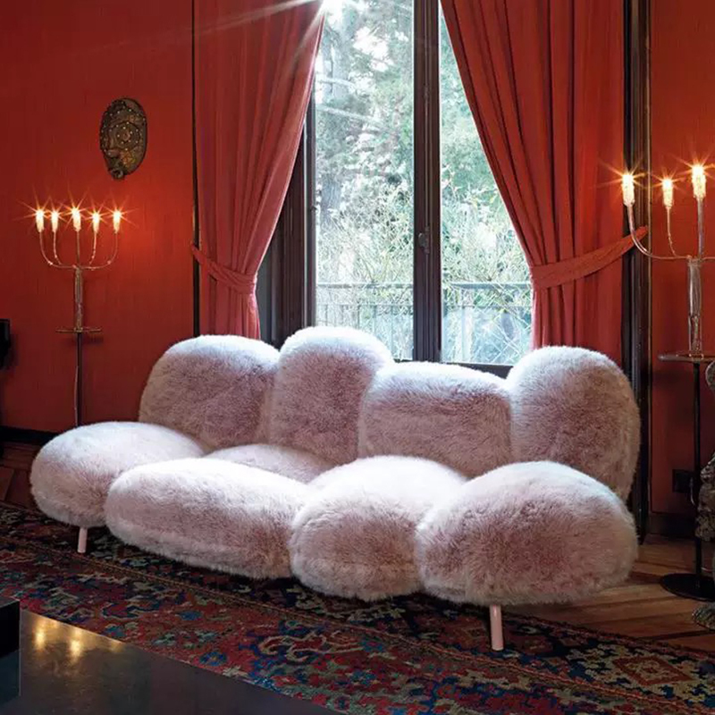 Modern Creative Internet-Famous Fluffy Puff Sofa Villa Living Room Bedroom Plush Cloud Color-Blocking Leisure Sofa Chair