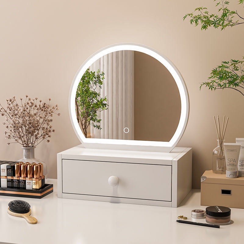 Cosmetics collection box with mirror integrated makeup counter smart mirror touch screen with light luxury