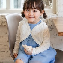 Childrens V-neck Hollow Sweater Thin Girls Knitted Sweater Waistcoat Girls High Waist White Short Style with Skirt and Shawl