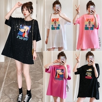 Large size pregnant women short sleeve T-shirt fashion loose summer out leisure starry long coat maternity summer dress