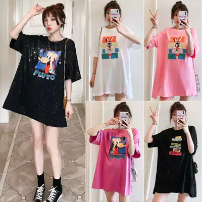 Large size pregnant women short sleeve T-shirt fashion loose summer out leisure starry long coat maternity summer dress