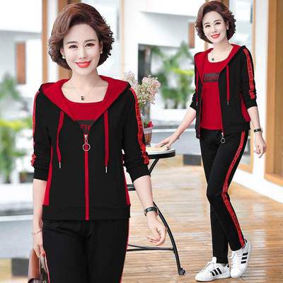 中老年女装妈妈中年运动套装洋气外套三件套