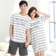 Cặp đôi pyjama mùa hè ngắn tay cotton phong cách Hàn Quốc váy ngủ rộng rãi nữ mùa hè dễ thương cotton nam phục vụ tại nhà - Cặp đôi