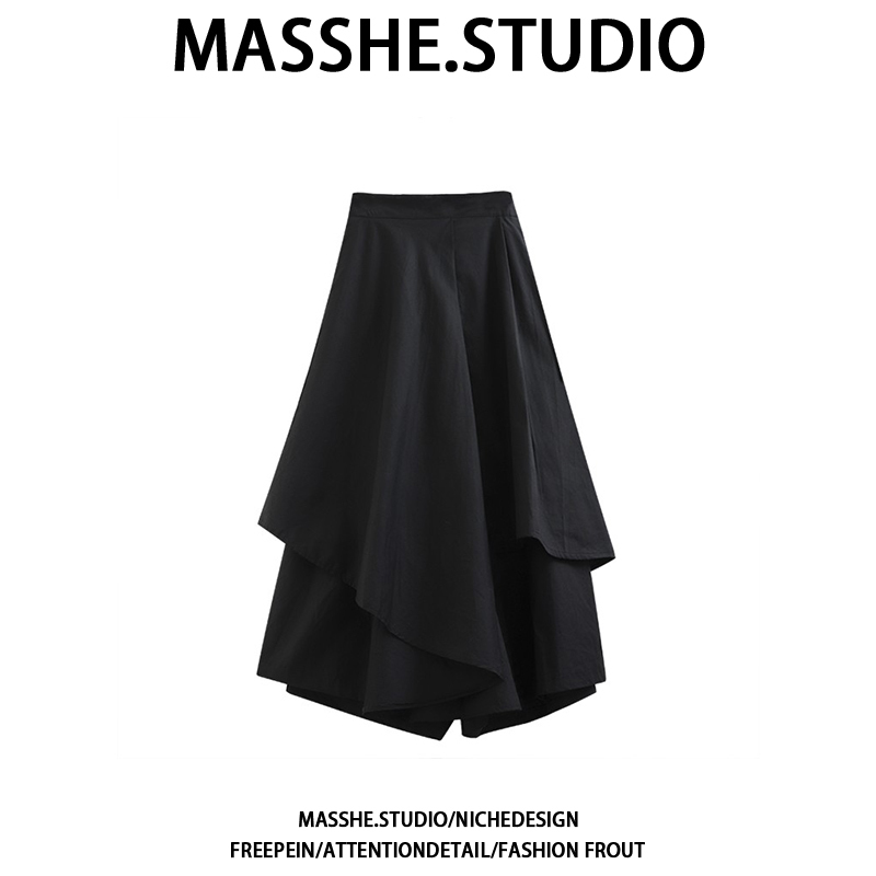 Dark Style Asymmetrical Ruffle Patchwork Midi Skirt for Women, High-Waisted, Slimming A-Line, 2023 New Skirt Pants Dark Style Asymmetrical Ruffle Patchwork Midi Skirt for Women, High-Waisted, Slimming A-Line, 2023 New Skirt Pants