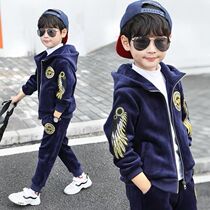 Boys casual gold velvet suit 2022 autumn and winter new middle-aged childrens Western style plus velvet sports two-piece suit