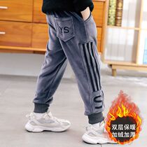 Boys velvet pants double-sided velvet thickened sports pants autumn and winter clothes in Western style big childrens loose casual warm pants trend