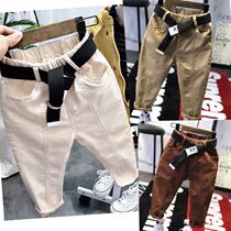 Boys casual pants spring and autumn 2022 new style childrens foreign style overalls wear denim trousers female baby pencil pants trend