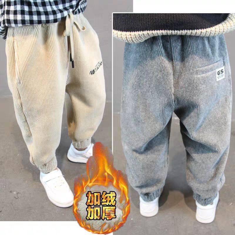 Boys' fleece pants spring and autumn new 2022 children's suits corduroy loose casual harem pants