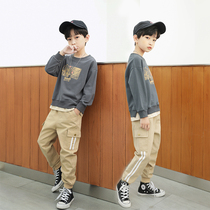 Childrens clothing boys suits spring and autumn clothing 2022 new middle-aged boys sweater Western-style handsome sports two-piece trendy