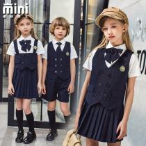 British Academy style school uniforms primary school uniforms Japanese and Korean uniforms Xia Xin striped vest three-piece kindergarten uniforms
