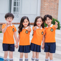 New summer dress childrens class uniforms British Academy school uniforms teacher orange short-sleeved set kindergarten uniforms