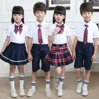 British Academy Style School Uniform Set Primary School Students Summer Short Sleeve White Shirt Class Clothes Two Piece Set Kindergarten Clothes Tide
