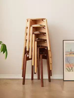 Wooden small stool household stackable low stool solid wood simple round stool adult sturdy dining table stool Nordic bench
