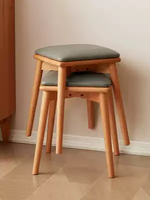 Modern minimalist Nordic style low stool household solid wood stool Super moving leather soft bag dining bench stackable leather stool