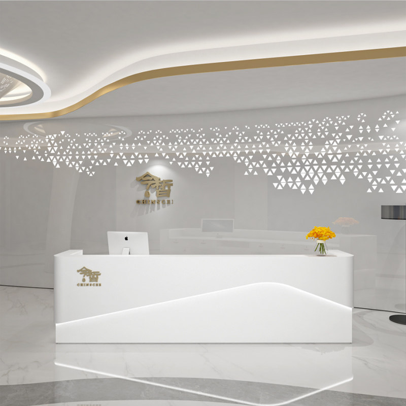 Beauty Salon Front Desk Minimalist Modern Clothing Store Beauty Salon Collection Silver Counter Bar Counter Varnish Commercial Company Reception Counter