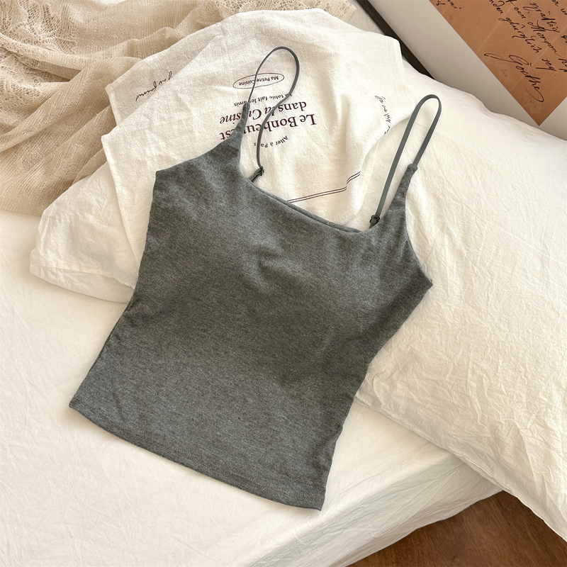Fixed Cup, No Need to Wear a Bra, Can Be Worn as Outerwear or as an Inner Layer, Adjustable Shoulder Straps, Beautiful Back, Gray Camisole with Chest Pads for Women, Summer Fixed Cup, No Need to Wear a Bra, Can Be Worn as Outerwear or as an Inner Layer, Adjustable Shoulder Straps, Beautiful Back, Gray Camisole with Chest Pads for Women, Summer