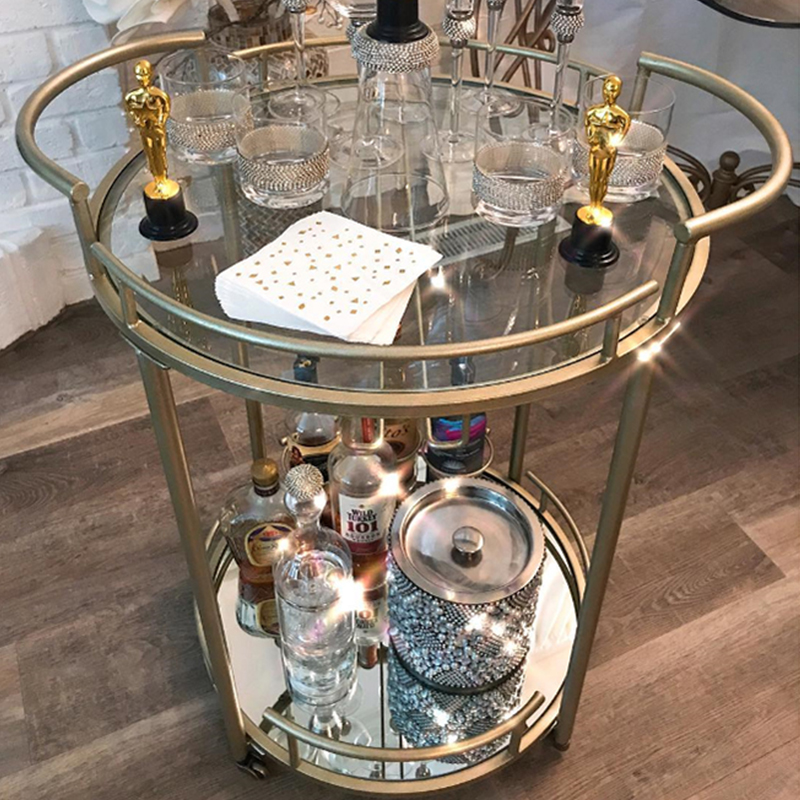 Eurostyle Dining Car Dining Side Wine Cabinet Round Red Wine Rack Bedroom Creative Perfume Rack Small Cart Pastry Tea Water Car Glass