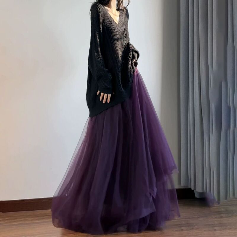 Purple Elegant Design, Romantic Mesh Skirt, Multi-Layered Heavy-Duty Tulle Skirt, Super Beautiful Long Floor-Length Puffy Skirt Purple Elegant Design, Romantic Mesh Skirt, Multi-Layered Heavy-Duty Tulle Skirt, Super Beautiful Long Floor-Length Puffy Skirt