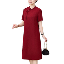 Mother Summer Clothing Short Sleeves Dress Slim lady Loose Straight Drum Dresses Mid old Conspicuia Slim dresses Long dress