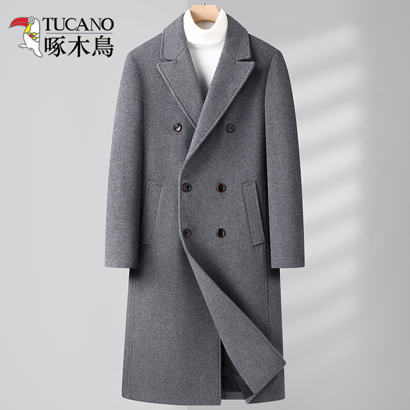 Woolen Men's Blazer, Woolen Long Trench Coat, Cashmere Autumn and Winter Thickened Warm Casual Jacket Coat