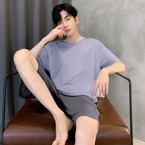 Мужская летняя тонкая пижама, шелковый комплект, короткий рукав, подходит для подростков