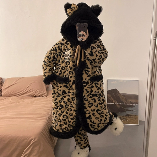 Демисезонный стеганый банный халат, флисовая коралловая толстовка с капюшоном, бархатная зимняя пижама, увеличенная толщина