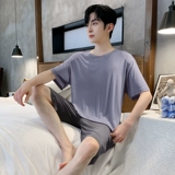 Мужская летняя тонкая пижама, шелковый комплект, короткий рукав, подходит для подростков