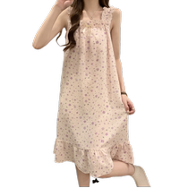 Broken Flowers Pajamas Womens Summer Sexy Harnesses Sleeping Skirts Women Summer With Chest Pads Thin big code Pregnant Woman Sweet home clothes