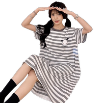 Sleepwear Women Summer Striped Short Sleeves With Chest Cushion Thin pure cotton Sleeping dress Summer Large-size pregnant woman Home clothes can be worn outside