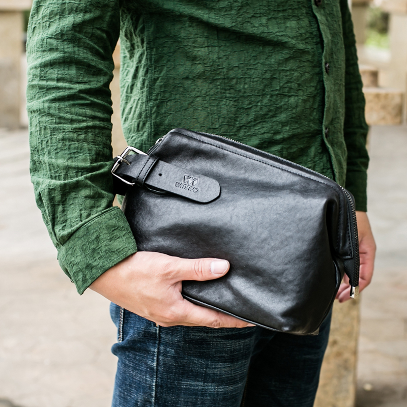 Tide Cards Men's Hands Bag Genuine Leather 2022 New Sheep Leather Casual Male Hand Grip Bag Large Capacity Soft Leather Wrist Bag