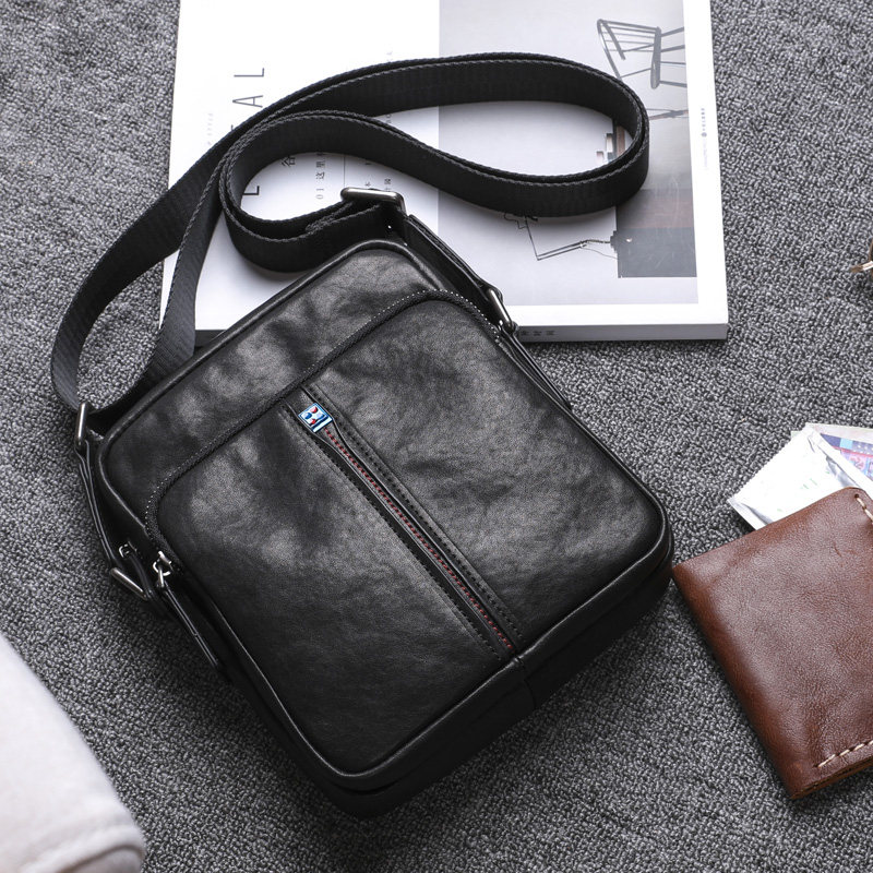 Fashion Men's Bag Genuine Leather Skew Satchel 2022 New Small Scapegoat Layer Bull Leather Casual Single Shoulder Bag Male Brief Cross Pack