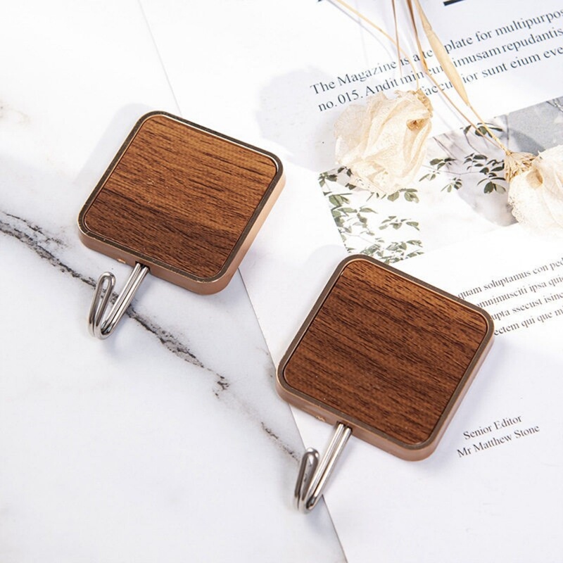 Imitation Wood Grain Hook with Strong Adhesive, No Drilling Required, Traceless Adhesive Hook for Kitchen, Bathroom, Behind Door, Clothes Hook for Home and Dormitory Use