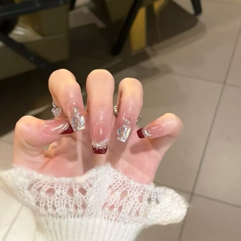 Purely Handmade Wearable Nails, New Style, Gentle and Dazzling Glitter, Fake Nails, French Cat-Eye Manicure, Bridal Armor, Removable