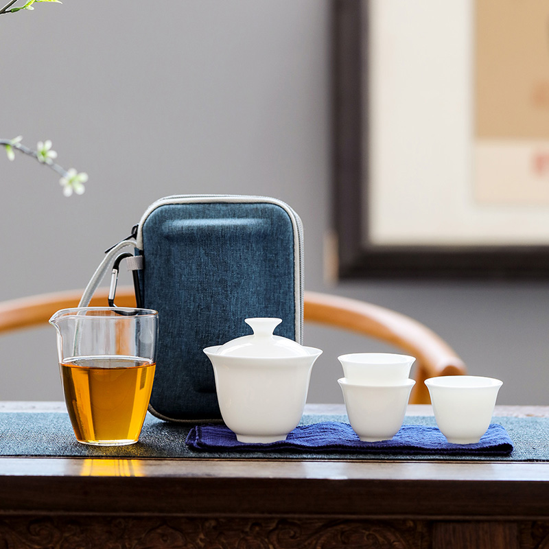 Taipei Yu Travel Tea Top Cover cup set Single Portable Delicate White Porcelain One Pot Three Cups