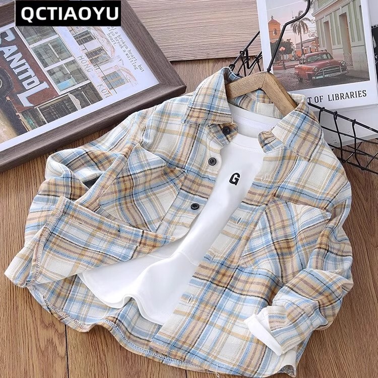 Children's Clothing Boys' Shirts Long-Sleeved Spring and Autumn Thin Plaid Tops 2025 New Style Medium and Large Boys' Shirts Trendy Children's Clothing Boys' Shirts Long-Sleeved Spring and Autumn Thin Plaid Tops 2025 New Style Medium and Large Boys' Shirts Trendy
