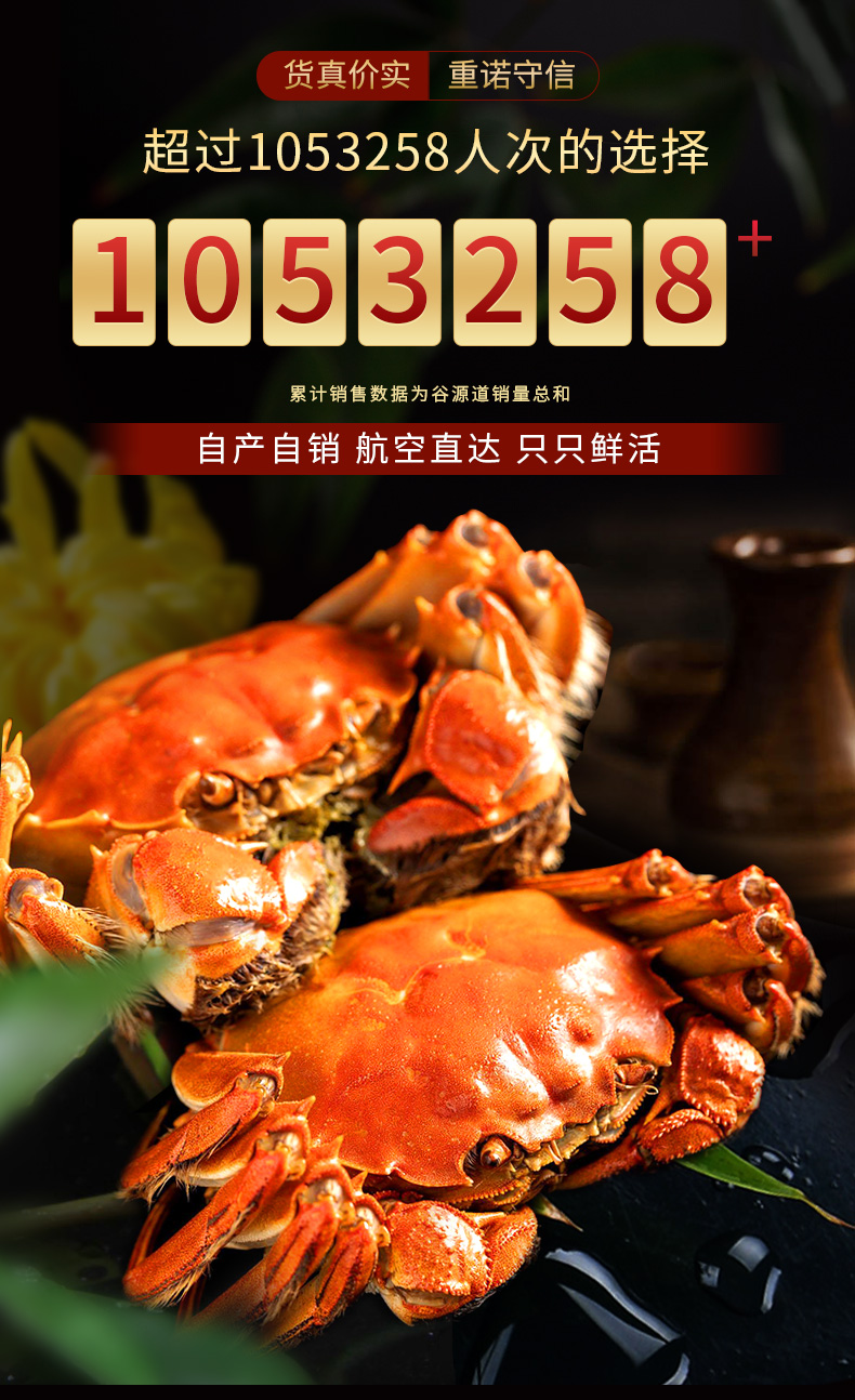副会长单位 谷源道 最大规格 大闸蟹礼券 公4.5两+母3.5两 共8只 图1
