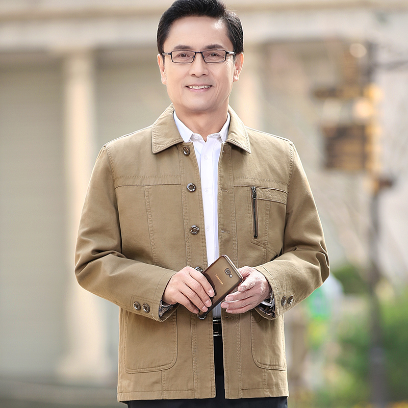 Dad spring coat Spring and autumn thin middle-aged large size men's jacket Middle-aged and the elderly 50-year-old clothes