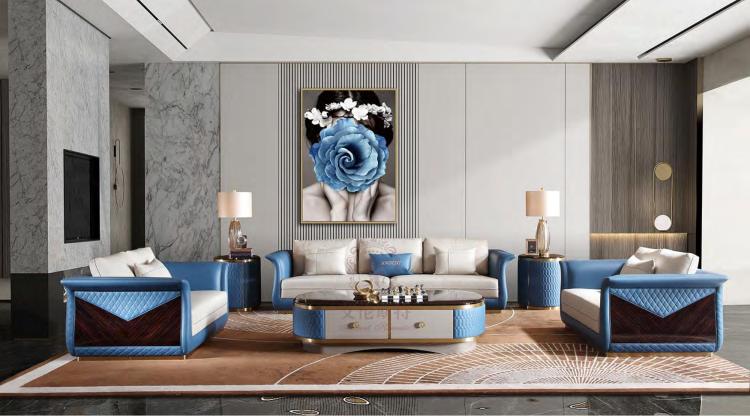 Elenst Furniture Original Factory Modern Italian Style Light Lavish Real Leather Sofa Living Room Big Family 