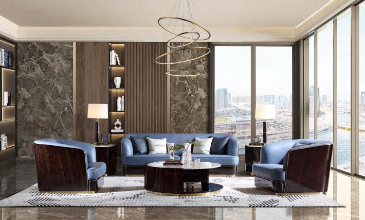 Allensite furniture modern Italian light luxury solid wood leather sofa living room large apartment sofa