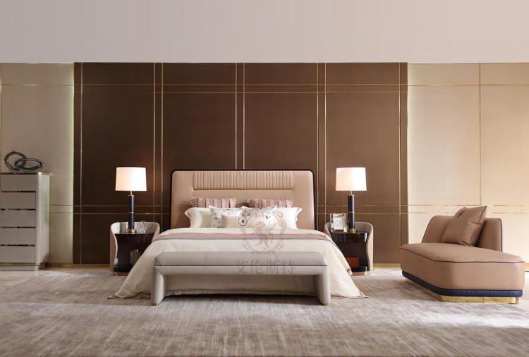 Allenst Furniture Italian Light Luxury Head Leather Bed Solid Wood Bed