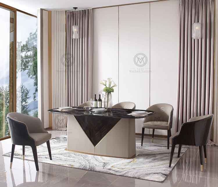 Mushang Furniture Vuitton MV Italian Light Luxury Marble Dining Table Rectangular Large House Multi-person Dining Table