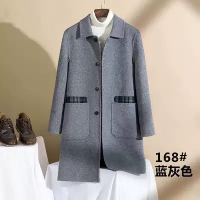 Albaka woolen coat men's medium and long version of the British style loose lapel off-the-shoulder double-sided alpaca velvet coat trend