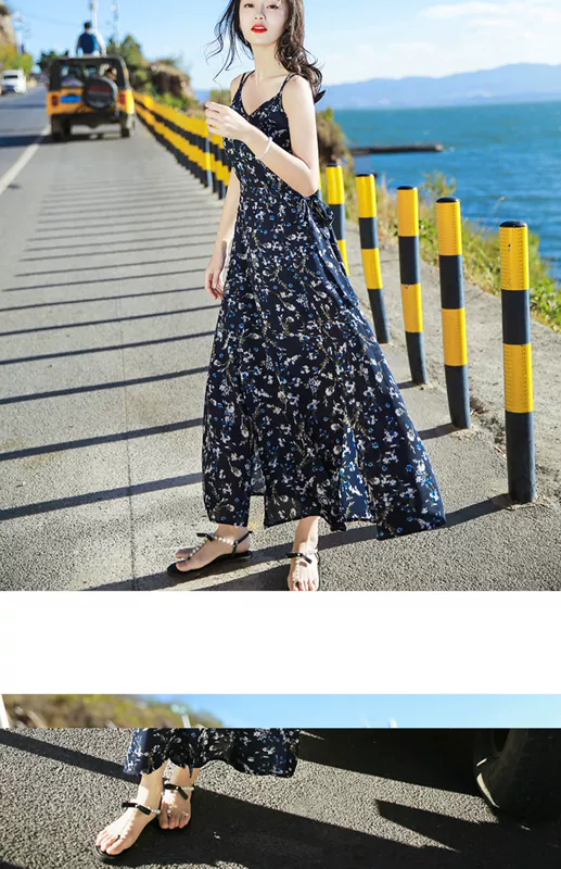 Mùa hè 2020 phụ nữ mới hoa cài váy hoa siêu khí chất cổ tích là váy dài mỏng váy nhỏ đi biển - Váy dài