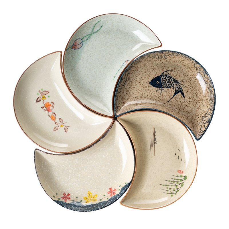 Glazed color ceramic parquet for Lunar New Year reunion Domestic cutlery Family cutlery Vegetable Fish Seafood Snack Moon Plate Soup Bowl