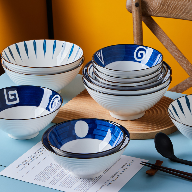 Glazed colour day style Qingyao Lanoodles bowl Ceramic Hopper of 789-inch Home Vegetable Soup Bowl web Red Dining Room Cutlery