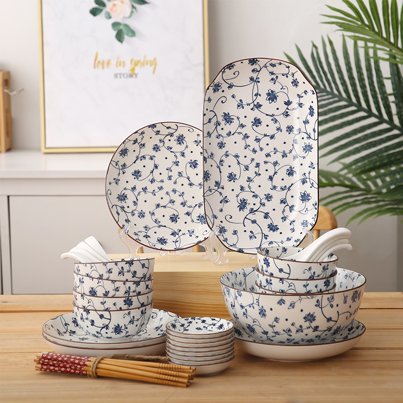 Underglaze color ceramic family tableware set Japanese gift 28 Tommy rice bowl dishes Nordic Chinese household