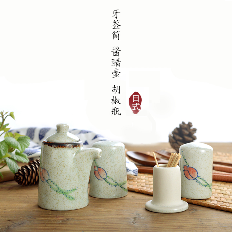Glazed color ceramic toothpick cylinder Three holes pepper Pepper Bottle Vinegar Bottle Soy Sauce Seasoning Ingredients Bottle Family Dining Room Hotel Cutlery