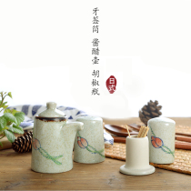  Underglaze color ceramic toothpick tube three-hole pepper bottle Vinegar bottle Soy sauce seasoning ingredient bottle Family restaurant hotel tableware