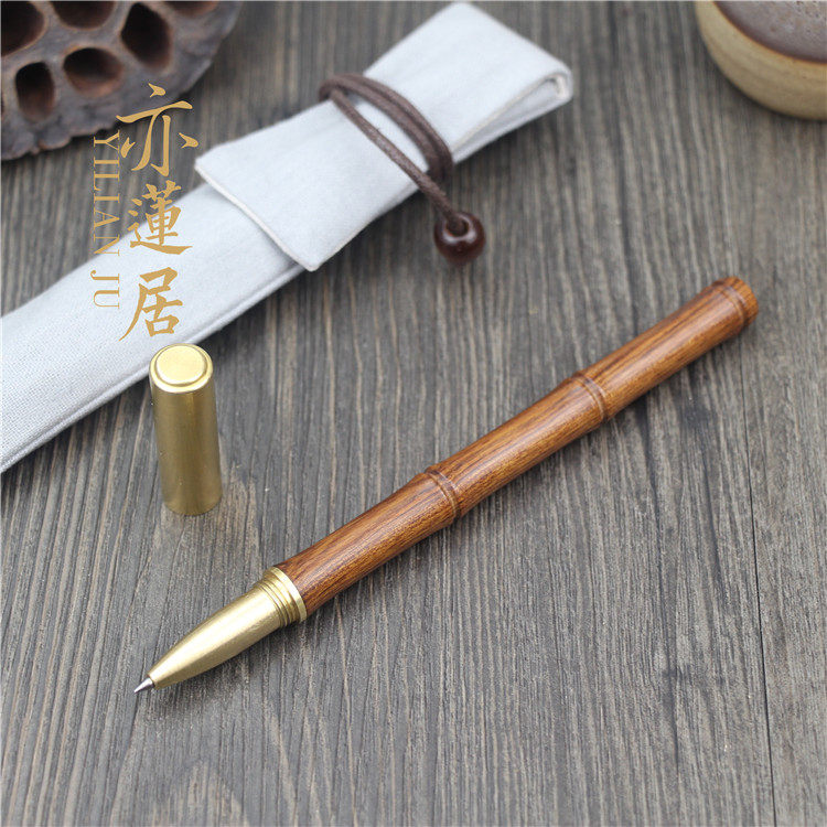 Also Lienü African Acid Branches Wood Bamboo Festival Style Inlaid Copper Signature Pen Sandalwood Middle Sex Pen Business Gift
